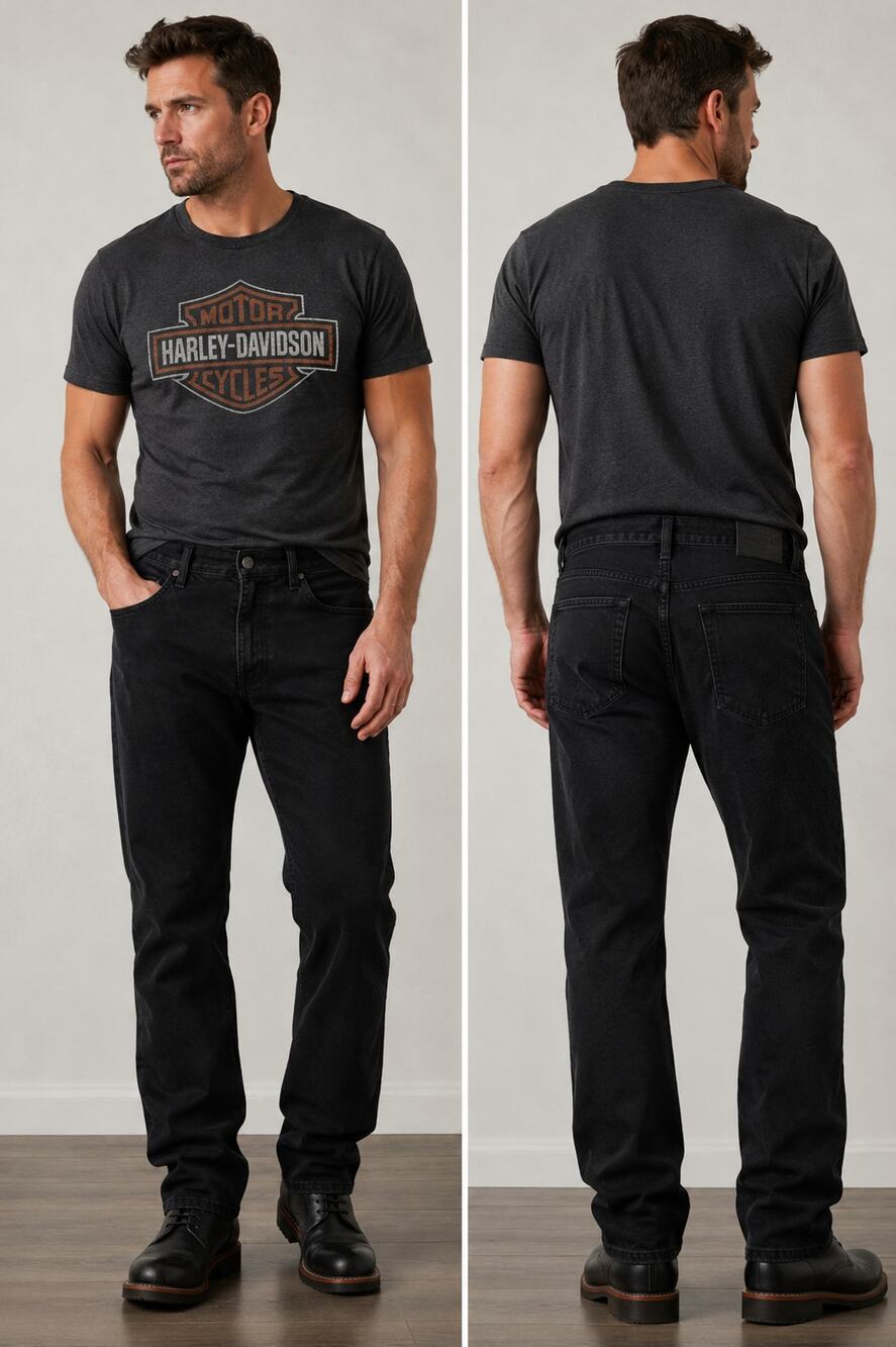 Harley-Davidson H-D Straight Jeans Men’s 40x34 Black Stretch Denim